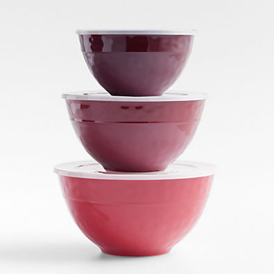 View Orabel Red Melamine Bowls with Lids, Set of 3 details