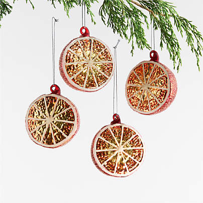 Orange Glass Christmas Tree Ornament, Set of 4