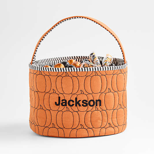 Orange Pumpkin Halloween Kids Treat Bag by Joan Anderson