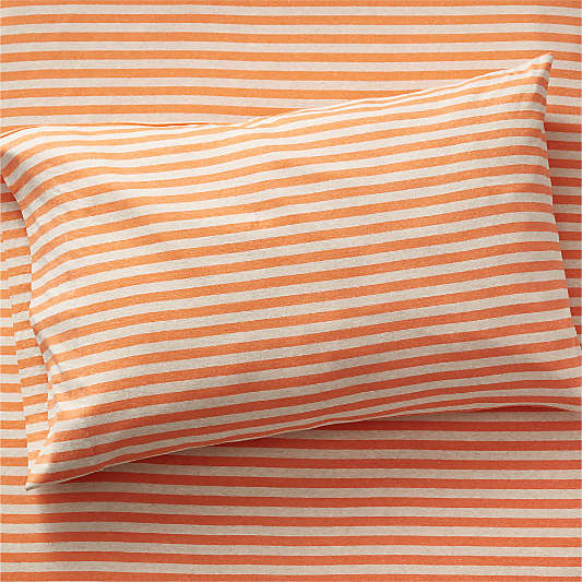 Kids Heathered Jersey Organic Orange Striped Twin Sheet Set