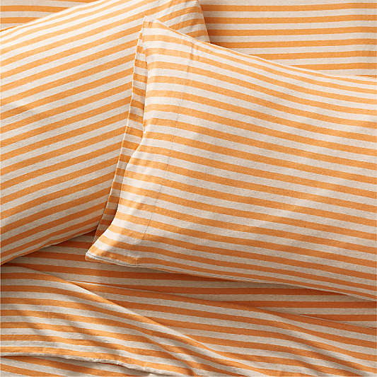 Kids Heathered Jersey Organic Orange Striped Queen Sheet Set