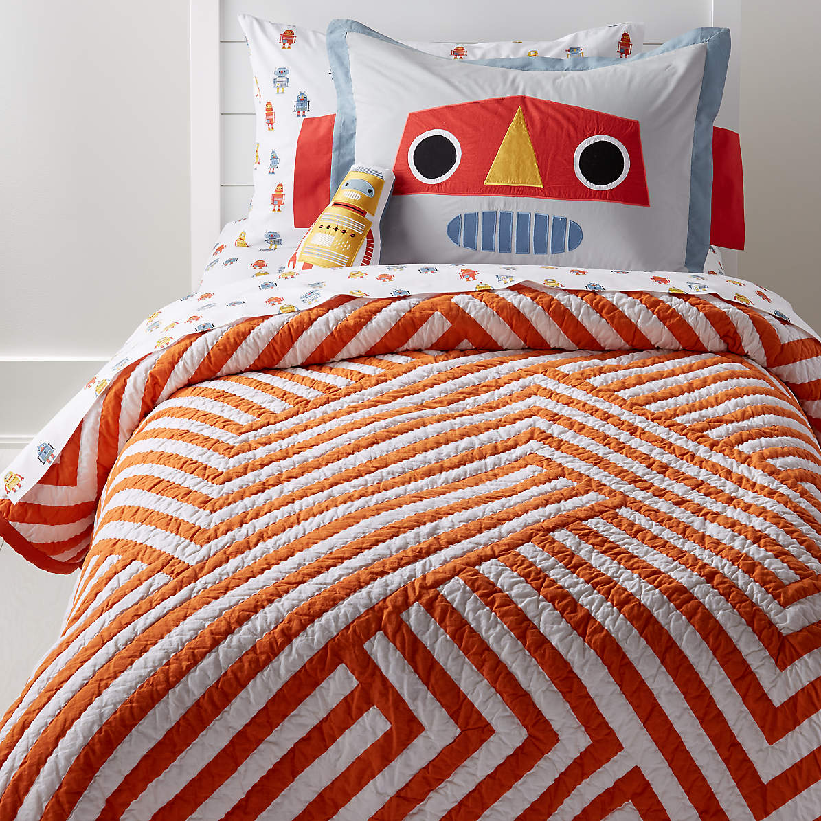 White Geometric Kids Twin Quilt, Red And White Twin Bedding