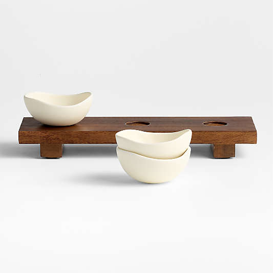 Orchard Footed Wood Board with Set of 3 Bowls