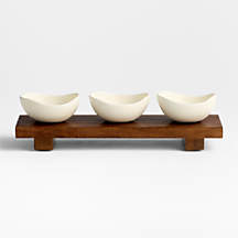 Orchard Footed Wood Board with Set of 3 Bowls | Crate & Barrel