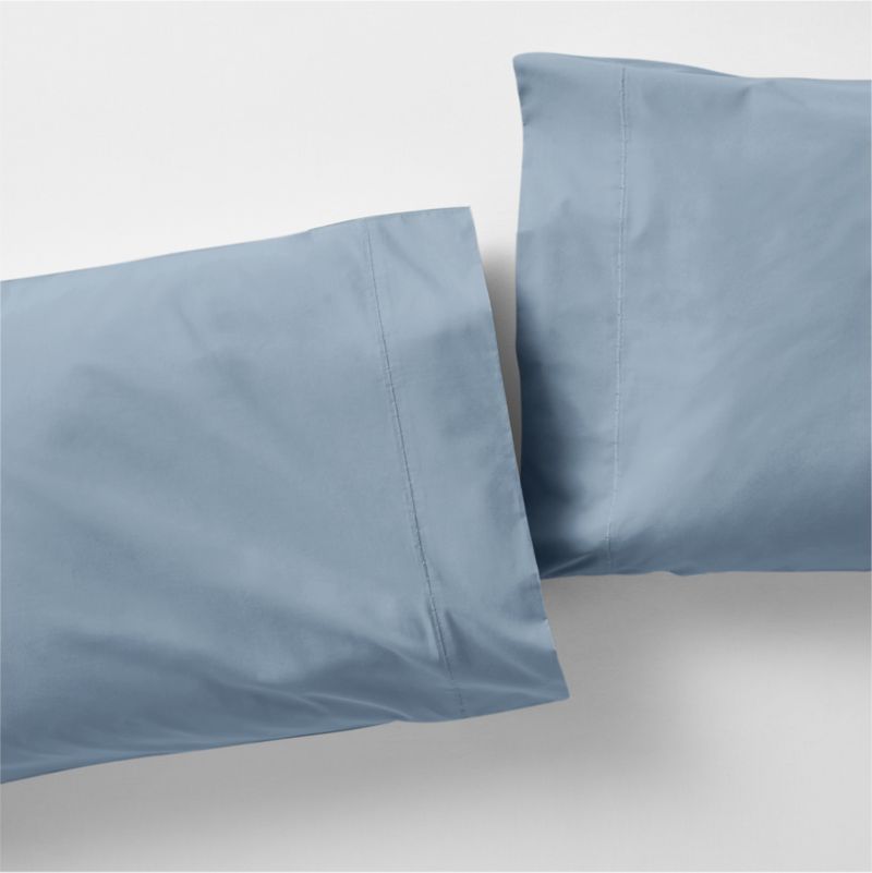 Favorite Organic Cotton Percale Blue Pillowcases, Set of 2 | Crate & Barrel