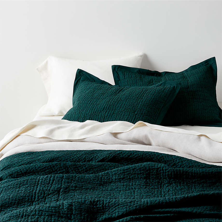 Celeste Organic Spruce Green Solid Quilt King + Reviews | Crate & Barrel