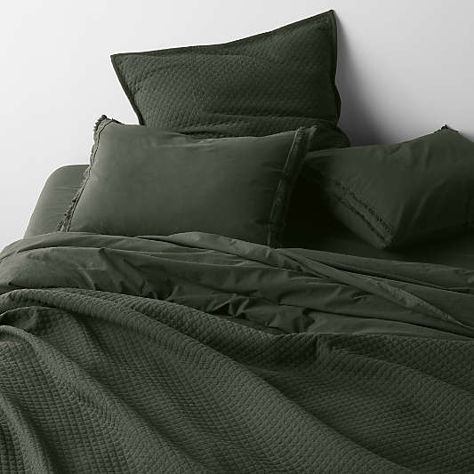 Favorite Washed Organic Cotton Ficus Green Pillowcases, Set of 2