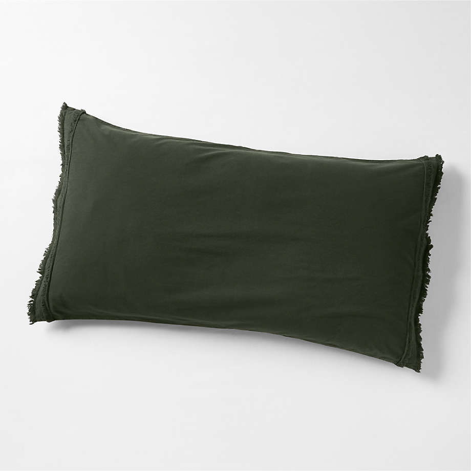 Organic Cotton Ficus Green Eyelash Fringe King-Size Pillow Sham