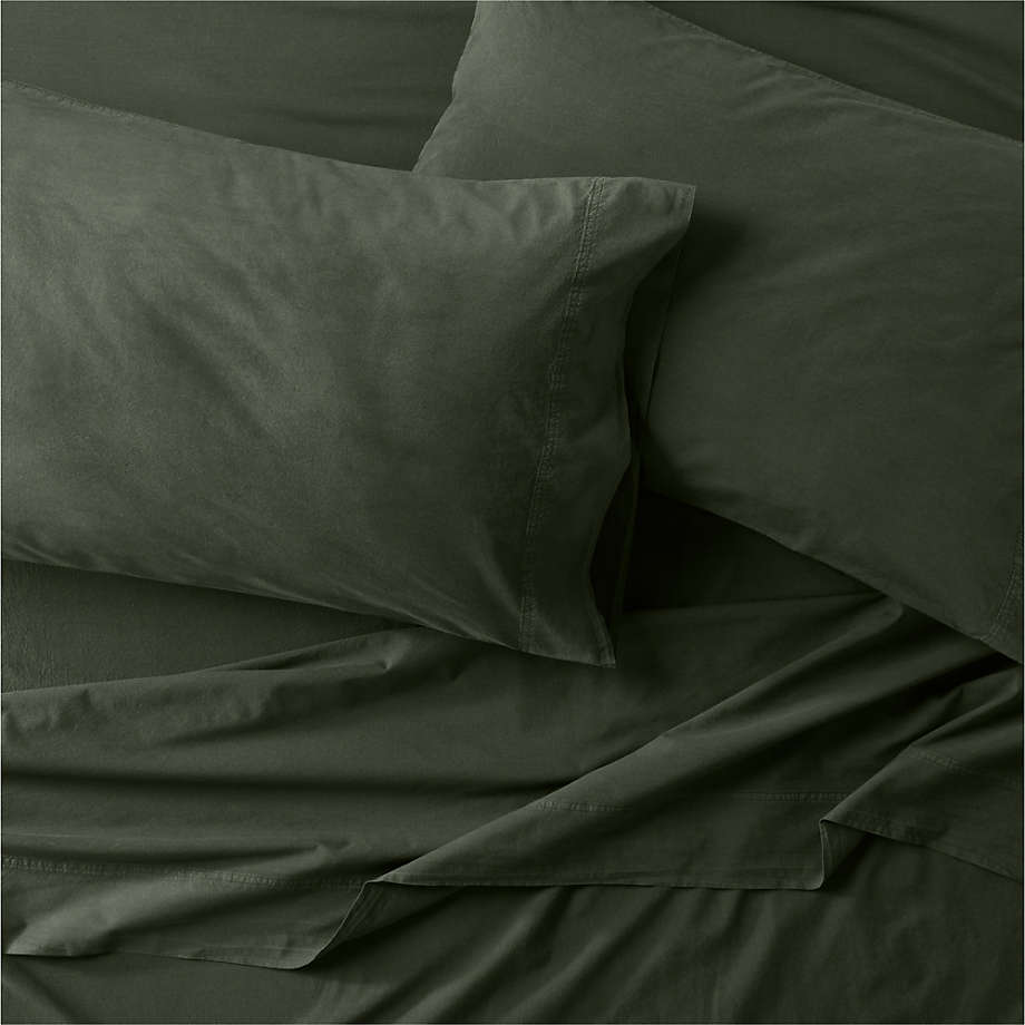 Organic Cotton Ficus Green Full Bed Sheet Set | Crate & Barrel