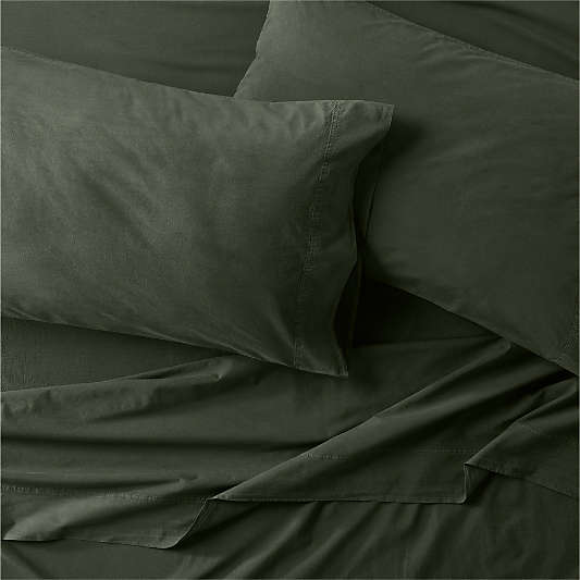 Favorite Washed Organic Cotton Ficus Green Eyelash King Bedding Set