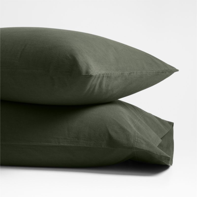 Organic Cotton Ficus Green King-Size Pillow Case, Set of 2 | Crate & Barrel