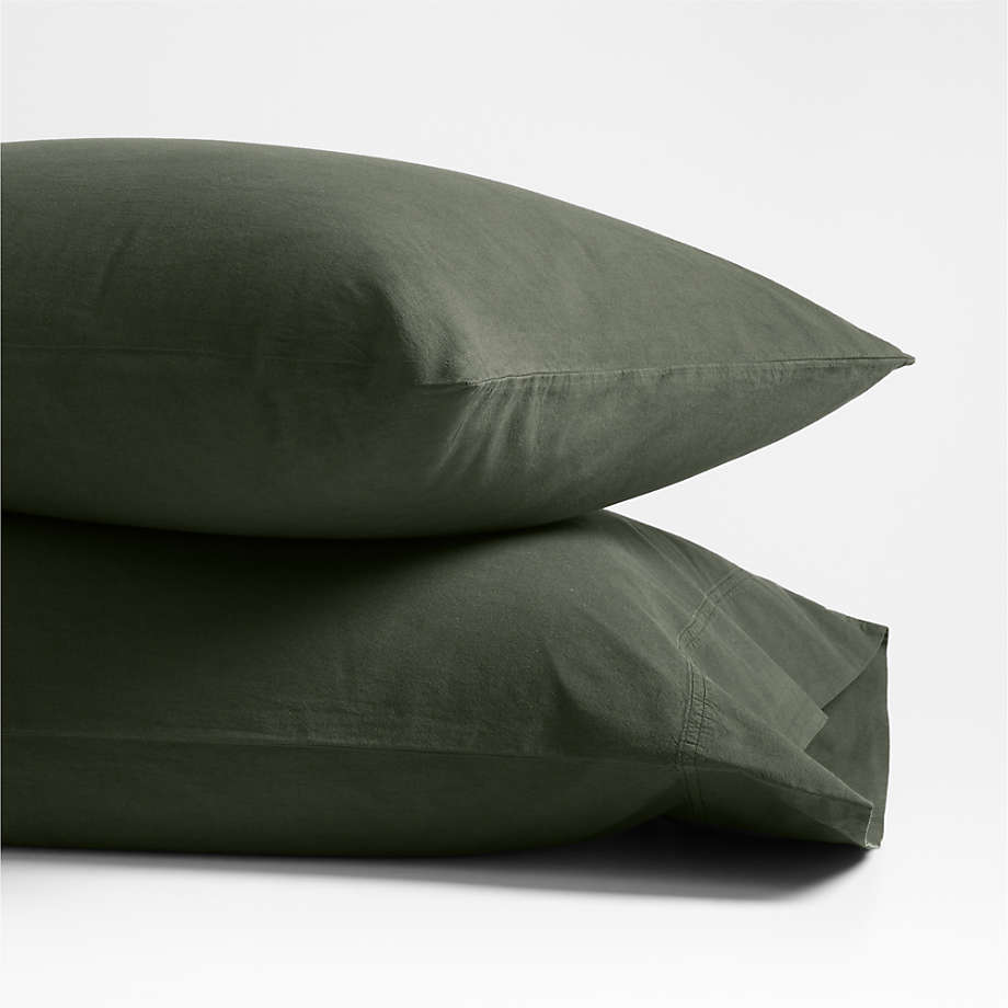 Organic Cotton Ficus Green KingSize Pillow Case, Set of 2 Crate & Barrel