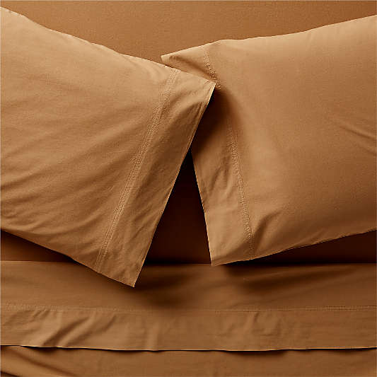 Favorite Washed Organic Cotton Brulee Brown King Bed Sheet Set