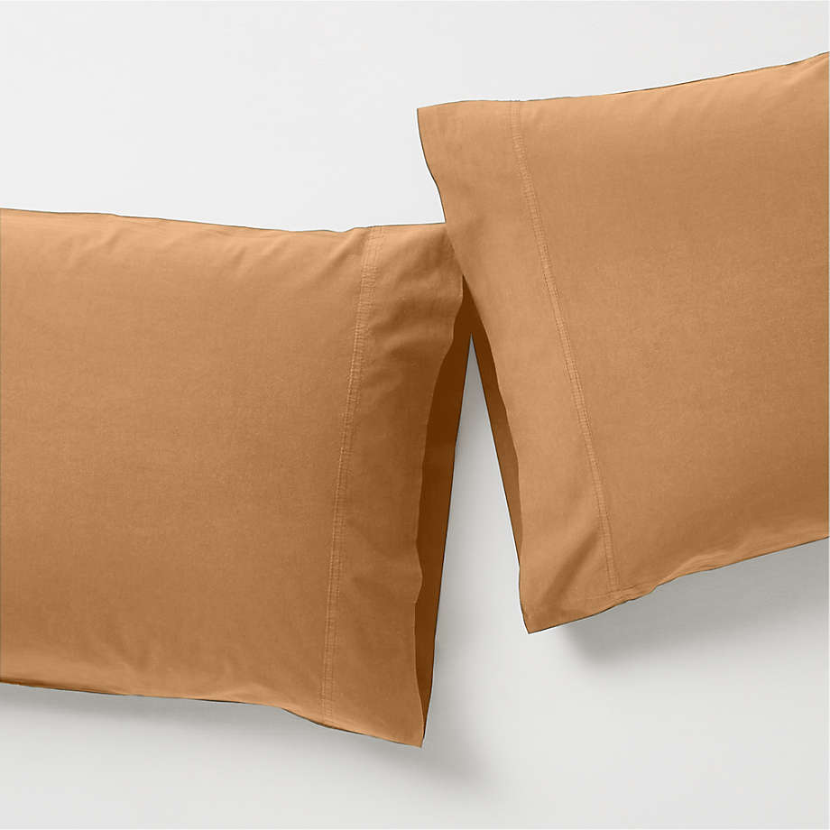 Organic Cotton Brulee Brown Standard Pillowcases, Set of 2 Crate & Barrel