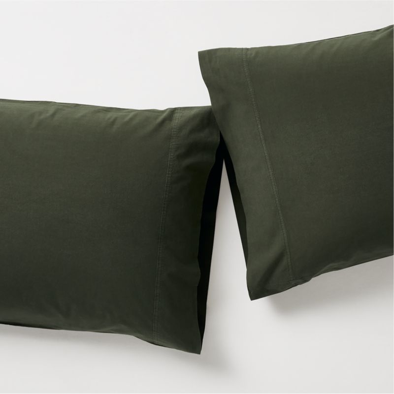 Favorite Washed Organic Cotton Ficus Green Standard Pillowcases, Set of 2