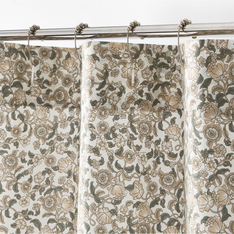 Organic Cotton Beige Floral Block Print Shower Curtain - image 1 of 2