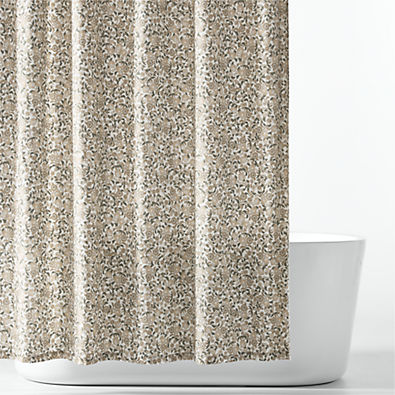 View Organic Cotton Beige Floral Block Print Shower Curtain details