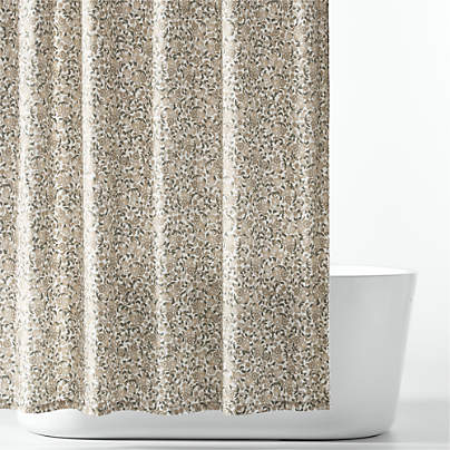Organic Cotton Beige Floral Block Print Shower Curtain