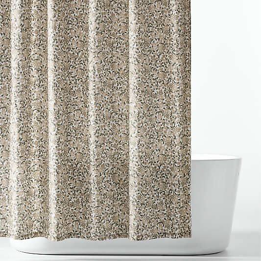 Organic Cotton Beige Floral Block Print Shower Curtain