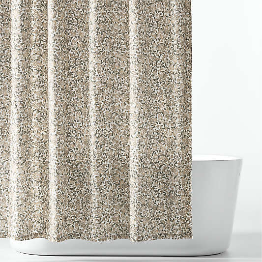 Organic Cotton Beige Floral Block Print Shower Curtain