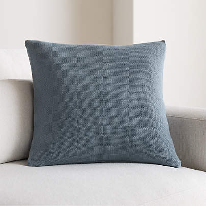 Organic Cotton Basketweave 20"x20" Blue Throw Pillow with Feather Insert