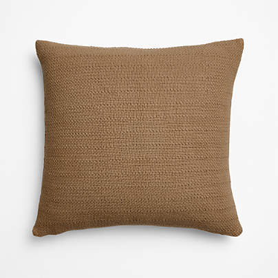 Organic Cotton Basketweave 20"x20" Camel Tan Throw Pillow Cover