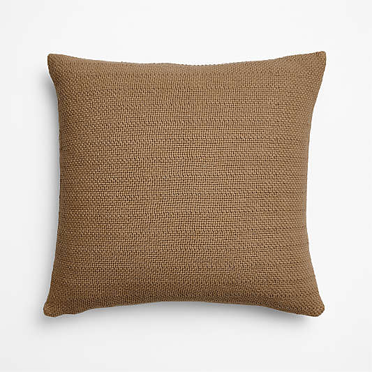 Organic Cotton Basketweave 20"x20" Camel Tan Throw Pillow Cover