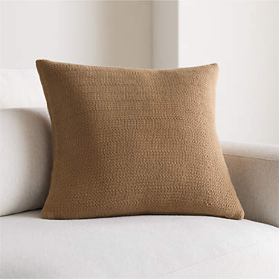 Organic Cotton Basketweave 20"x20" Camel Tan Throw Pillow Cover