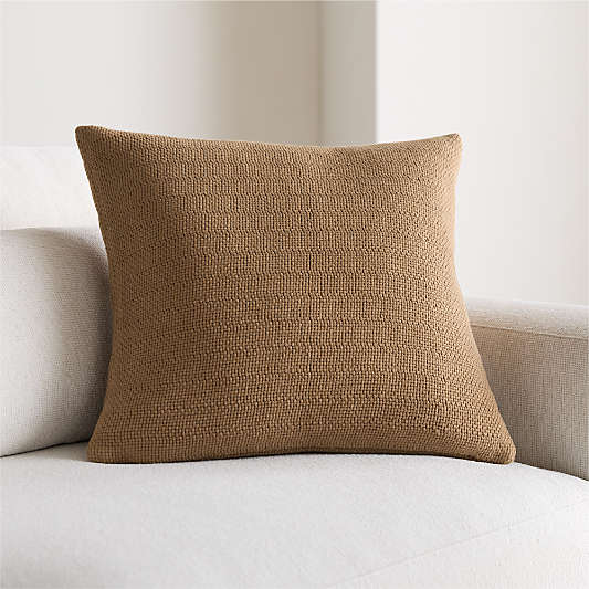 Organic Cotton Basketweave 20"x20" Camel Tan Throw Pillow with Down-Alternative Insert