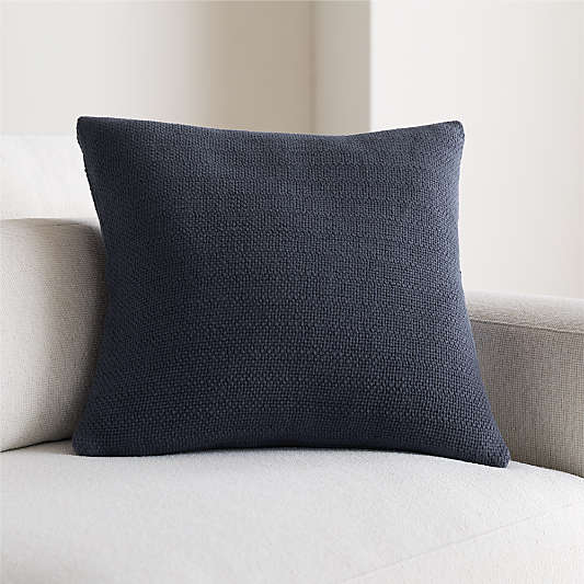 Organic Cotton Basketweave 20"x20" Deep Indigo Throw Pillow with Down-Alternative Insert