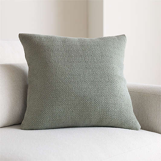 Organic Cotton Basketweave 20"x20" Shadow Sage Green Throw Pillow with Down-Alternative Insert