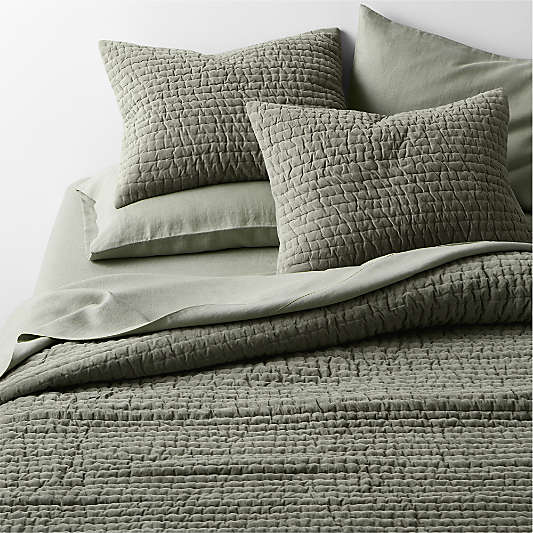 Organic Cotton Textured Velvet Shadow Sage Green King Quilt