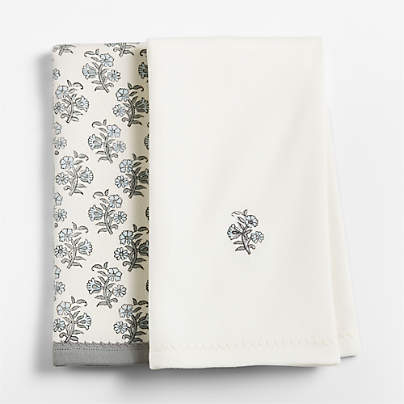 Organic Cotton Floral Print Hand Towels, Set of 2