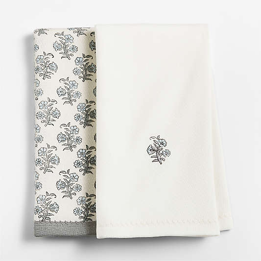 Organic Cotton Floral Print Hand Towels, Set of 2