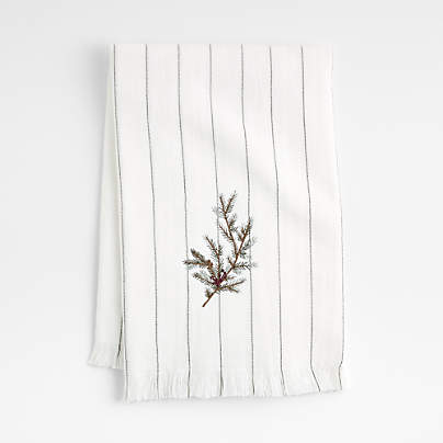 Organic Cotton Holiday Pine Green Sprig Hand Towel