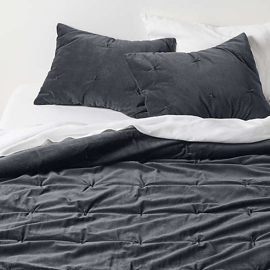Organic Cotton Linen Velvet Midnight Navy Blue Standard Bed Pillow Sham
