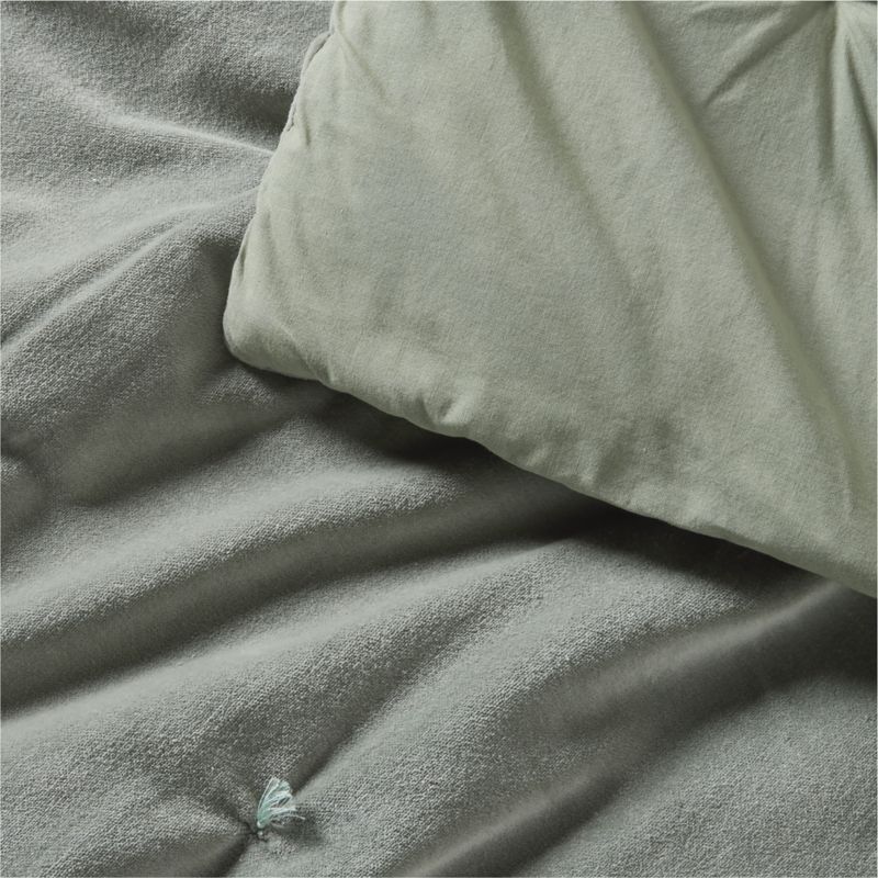 Organic Cotton Linen Velvet Sage Shadow Green King Quilt - image 8 of 11