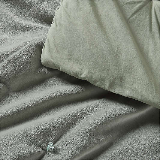 Organic Cotton Linen Velvet Shadow Sage Green King Quilt