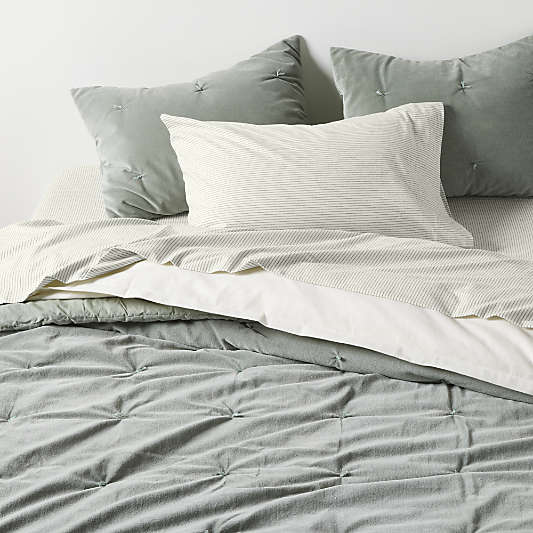 Cozysoft Organic Flannel Spruce Green Stripe Pillowcases, Set of 2