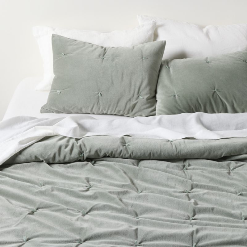 Organic Cotton Linen Velvet Sage Shadow Green King Quilt - image 0 of 11