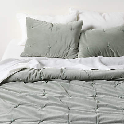 Organic Cotton Linen Velvet Shadow Sage Green King Quilt