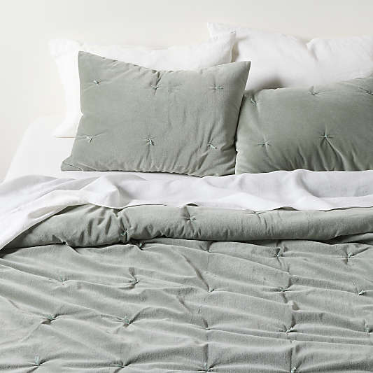 Organic Cotton Linen Velvet Shadow Sage Green King Bed Pillow Sham