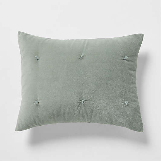 Organic Cotton Linen Velvet Shadow Sage Green Bed Pillow Sham