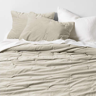 Organic Cotton Linen Velvet Sand Beige King Quilt