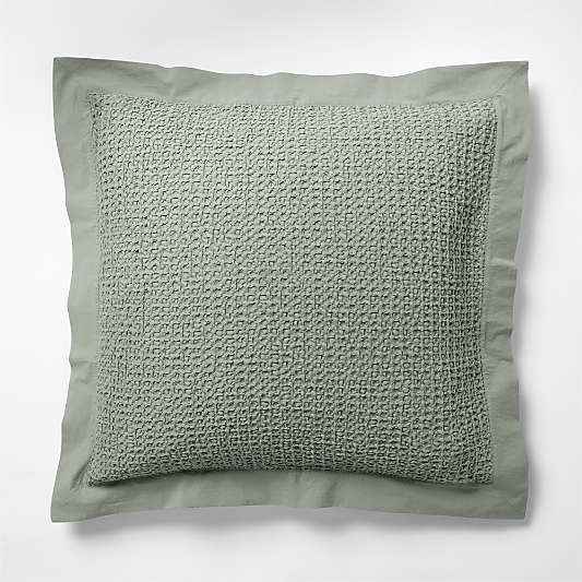 Organic Cotton Waffle Shadow Sage Green Euro Bed Pillow Sham