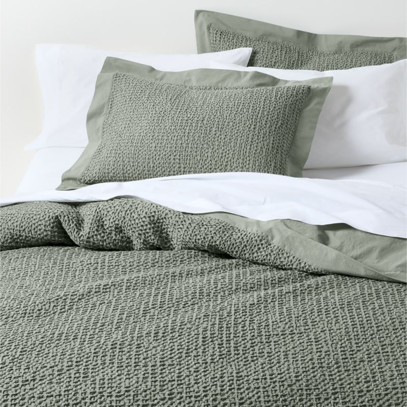 Organic Cotton Waffle Sage Shadow Green King Duvet Cover - image 0 of 7