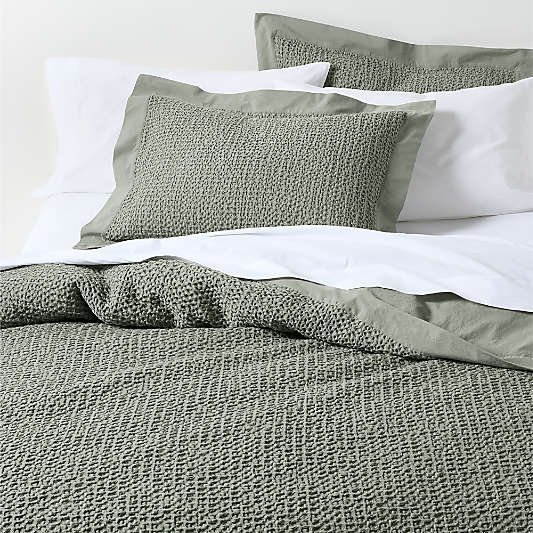 Organic Cotton Waffle Shadow Sage Green Duvet Cover