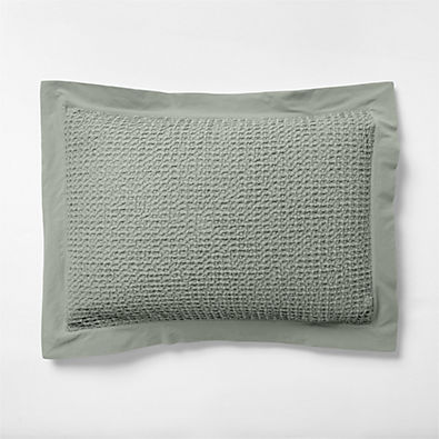 View Organic Cotton Waffle Shadow Sage Green Standard Bed Pillow Sham details