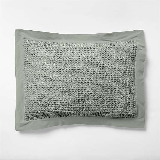 Organic Cotton Waffle Shadow Sage Green Bed Pillow Sham
