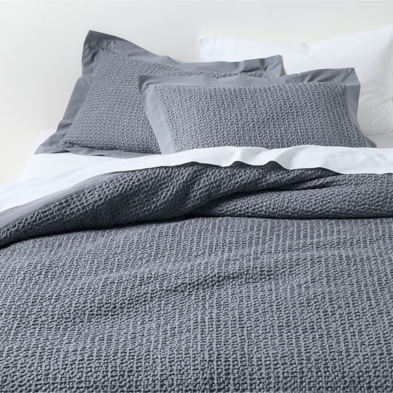 Organic Cotton Waffle Smoke Blue King Duvet Cover - image 0 of 8